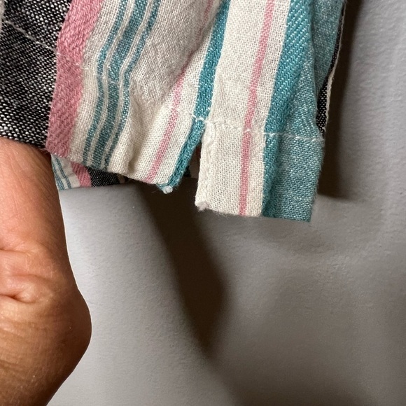 Briggs New York Linen Blend Pull-On Shorts with Pockets Drawstring Teal Stripes - Picture 10 of 11